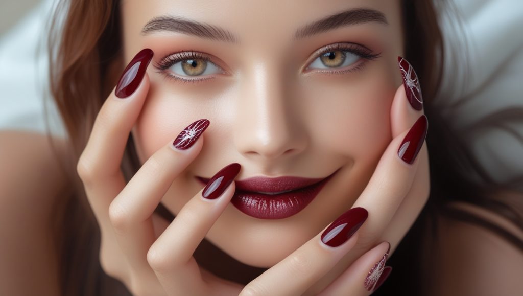 Maroon colour Nail Art